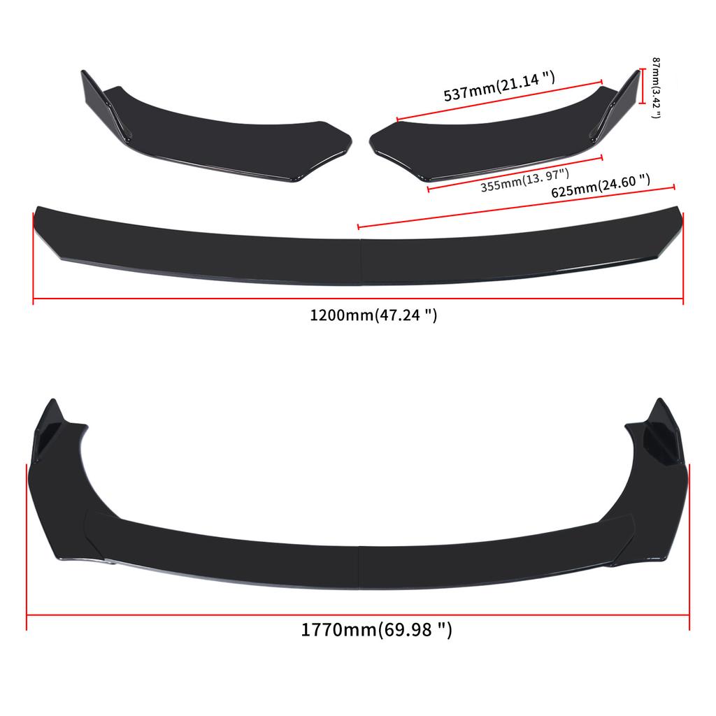 Quality Auto Parts Universal Front Bumper Splitter Lip Spoiler Diffuser Body Kit Black Winglets Side Skirt Extension Protector