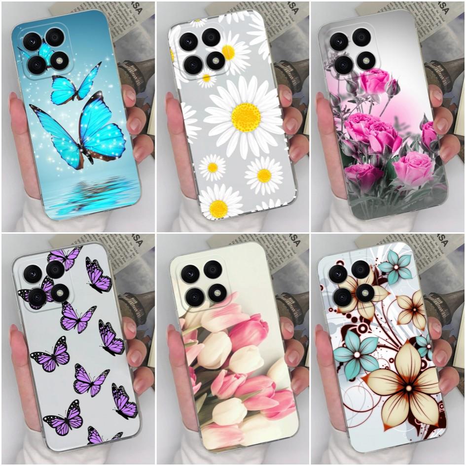 Чехол для телефона Honor Magic5 Pro 9S 9X Pro 20S 30S X8a X7a 8A Pro, задняя крышка, прозрачный противоударный мягкий силиконовый чехол с бабочкой и цветком для Honor, бампер
