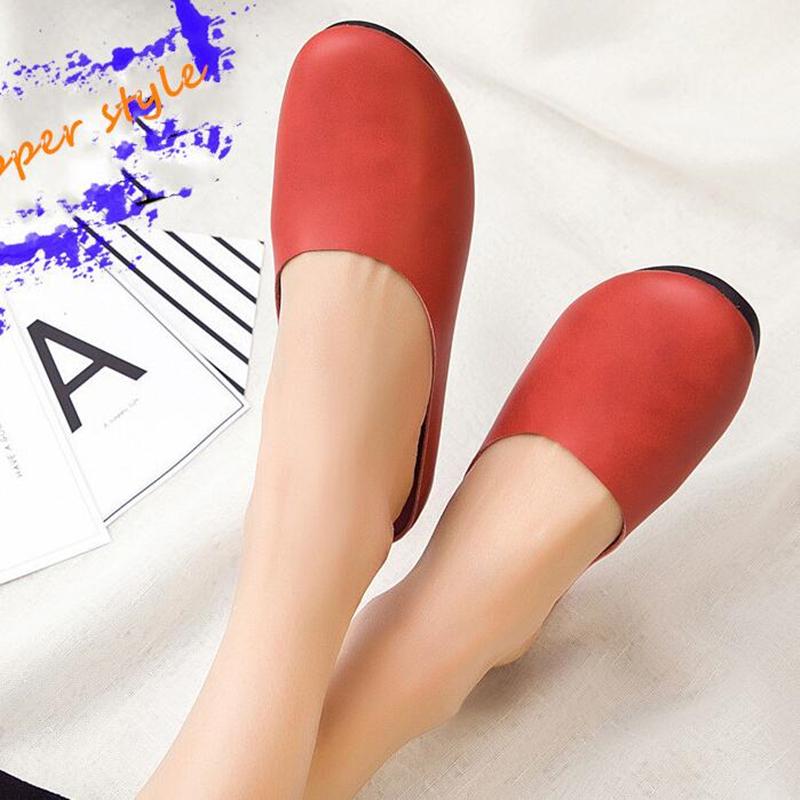 Women Slippers Spring New Genuine Leather Women Shoes Big Size Flat Casual Summer Half Slippers Women