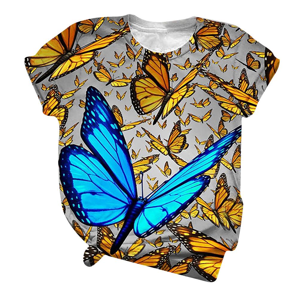 XL-7XL Plus Size Leopard Tee Butterfly Digital 3D Printed Short Sleeved T-shirt Men Women Couple Round Neck Top