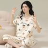 Пижама женская из чистого хлопка с короткими рукавами, укороченные брюки большого размера, простая хлопковая корейская версия, свободная домашняя одежда для женщин, которую можно носить на улице