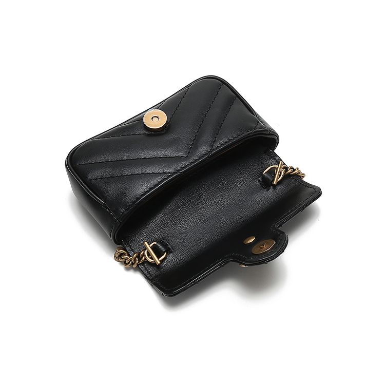 Gucci GG Marmont Потертый Золотой Логотип Цепочка Наплечная Сумка Стеганая Кожа Мини Кошелек Женские Сумки Черный 575161-DTDCT-1000