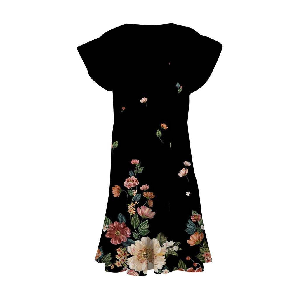 Plus Size Women's V-Neck Fashion Print Loose Comfortable Large Hem Dress