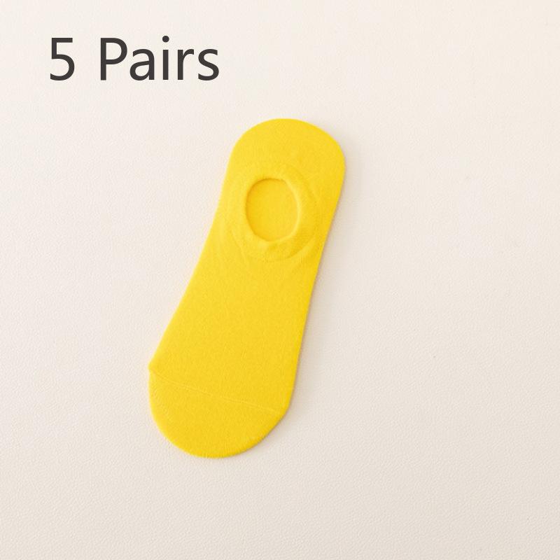 5 Pairs of Spring and Summer Shallow Women's Boat Socks Candy-coloured Invisible Socks Silicone Non-slip Anti-falling Heel Leisure Cotton Socks Tide