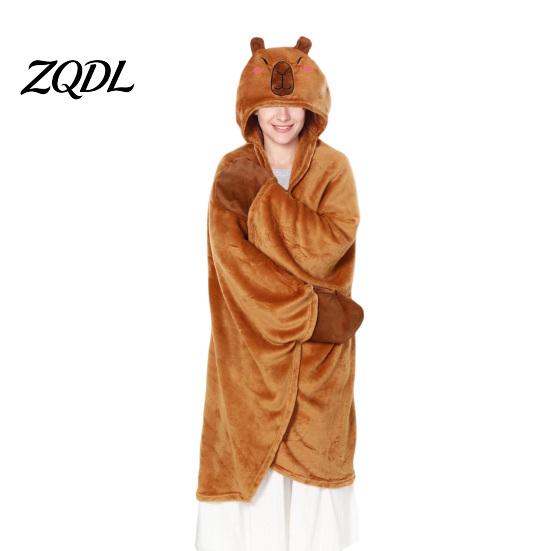 Oversized Blanket Hoodie Animal Wearable for Women, Flannel Sweatshirt Lightweight Velvet Gown Blanket, Button-Up Cosplay Cape Sleepwear Winter