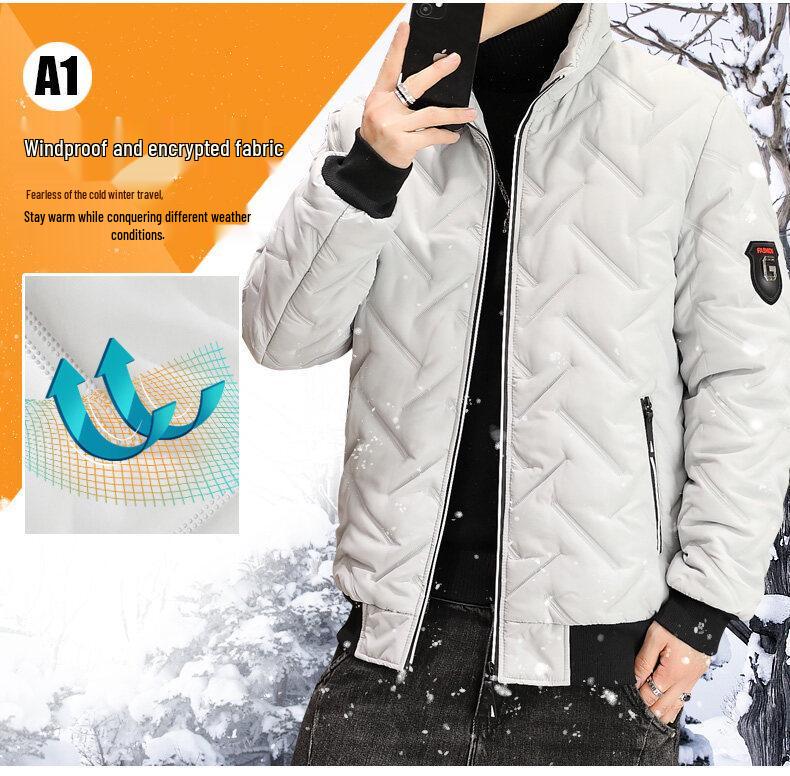 Мужская осенне-зимняя хлопковая куртка в корейском стиле с легким пухом и воротником-стойкой