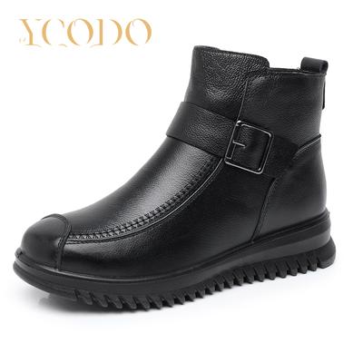 Женская обувь осень-зима модная удобная кожаная с плюшевой подкладкой