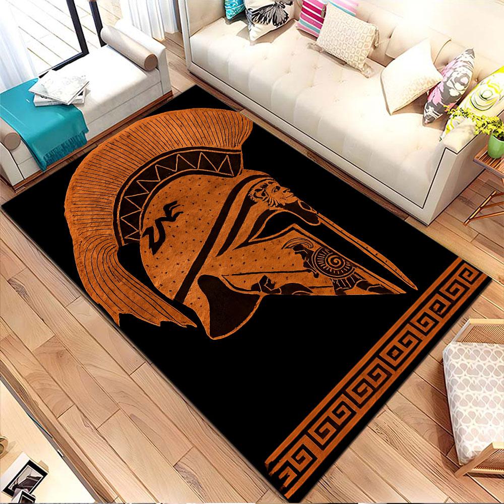 "Ancient Greek Spartan Warrior Helmet Design" Patterned carpet, non slip mat suitable for living room and bedroom sofas