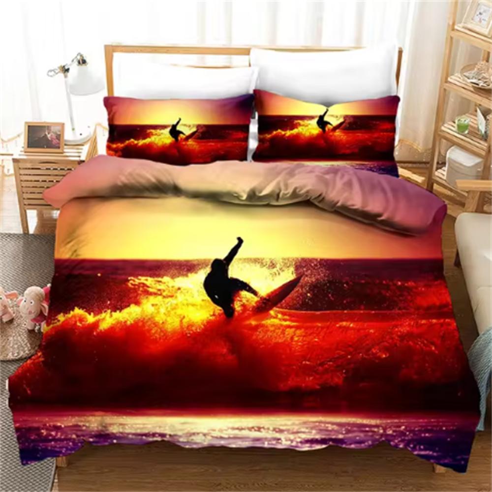 Летний Серфинг Морской Отпуск Пододеяльник Синяя Вода Одеяло Постельное Белье Для Взрослых Размер Квин 3d Стеганое Покрывало Комплект Постельного Белья Белье Для Кровати