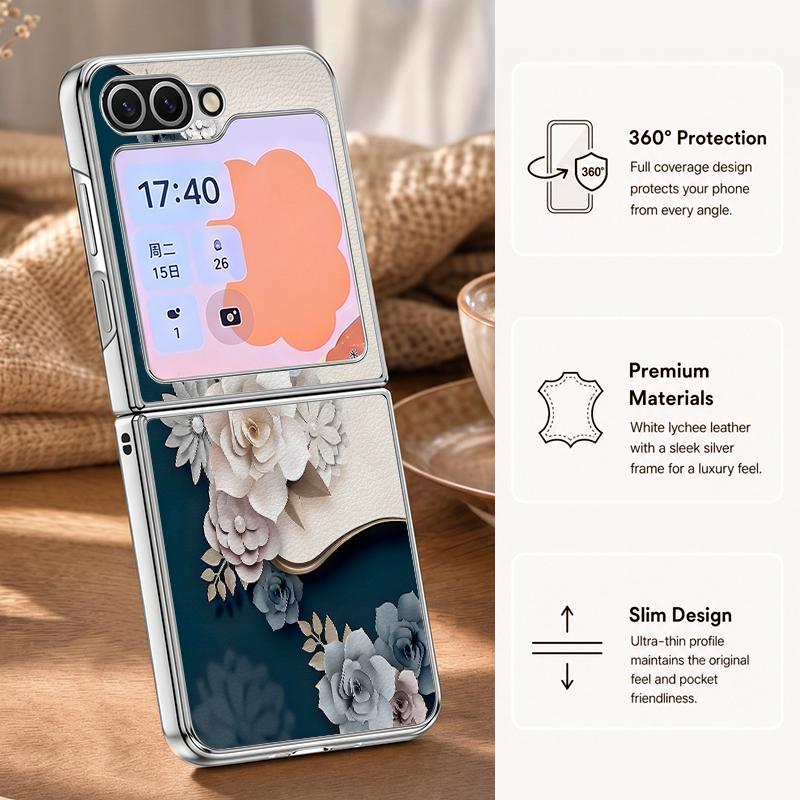 Романтичный чехол с узором из роз для Samsung Galaxy Z FLIP 7 FE 6 5 Z Flip7 Flip6 Flip5, роскошный гибридный чехол-книжка с покрытием из PC + PU кожи