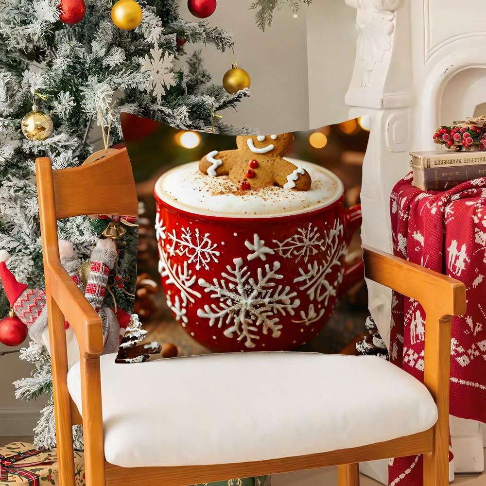 Creative Christmas Decorations For Cafes Coffee Third Pillow Case Silky Short Plush With Invisible Zipper Dustproof Sofa Cushion
