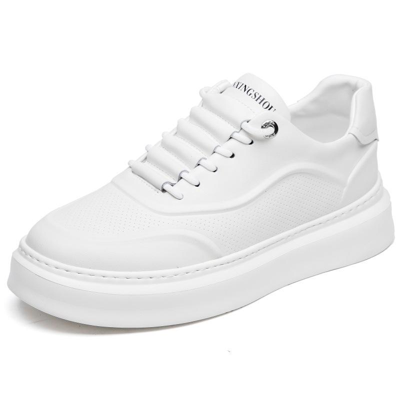 Дизайнерская обувь для мужчин. Повседневные туфли на платформе из натуральной кожи. Белые туфли для скейтбординга на толстой подошве. Крутые кроссовки.