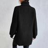 Turtleneck Raglan Long Sleeves Side Split Hem Women Sweater Winter Solid Color Loose Warm Sweater Jumper