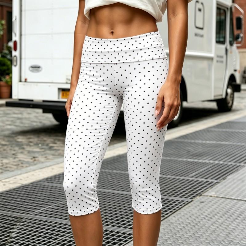 Womens Polka Dot Cropped Slim Fit Casual Pants Low Waist Streetwear 7/8 Length Stretch Cotton Blend