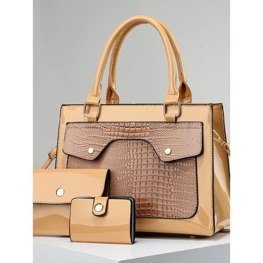 Женская деловая сумка большой емкости для поездок на работу, яркая кожаная женская сумка для девочек, сумка через плечо из трех частей, крокодиловая декоративная