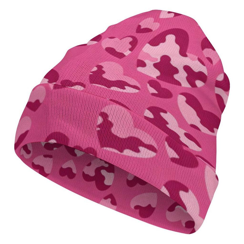 Factory Best Sale Custom Teal Heart Camo Print Cuffed Knit Beanie Men Women Winter Warm Outdoor Skull Cap for Wear