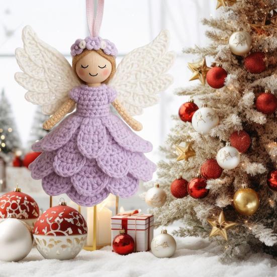 1/2 Sets DIY Crochet Angel Ornament Kit Beginners Handmade Angel Girl Decoration Yarn Craft Christmas Tree Hanging Crocheting Angel Doll Holiday Gift