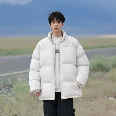 Новая утолщенная хлопковая одежда Зимняя одежда большого размера для пар с жареным уличным хлебом, воротник-стойка, универсальная повседневная однотонная одежда с хлопковой подкладкой