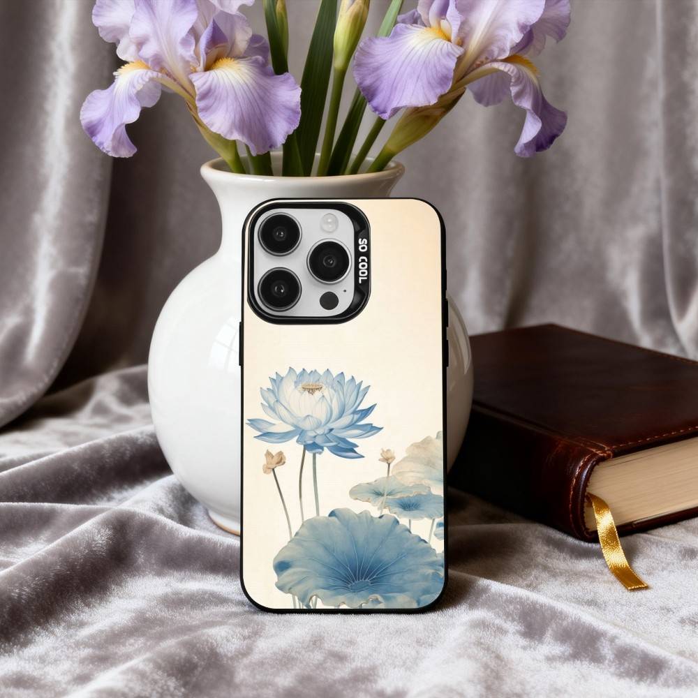 E-Emerald W-White Lotus Phone Case For iPhone17,16,15,14,13,12,11 Plus,Pro Max Black Candy silver phone case