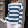 Women's Fashion Casual Stripe Print Autumn Winter Long Sleeve O-Neck Sweaters