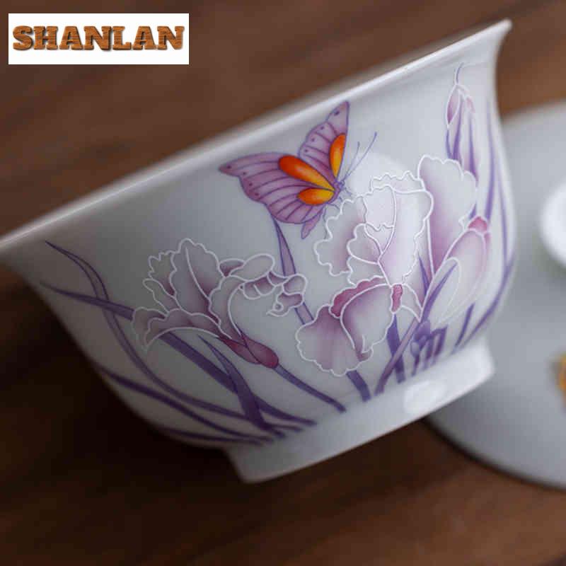120ml Purple Orchid Butterfly Gaiwan Traditional Tea Tureen Tea Bowl With Lid Kit Tea Making Cover Bowl Drinkware Supplies Gift