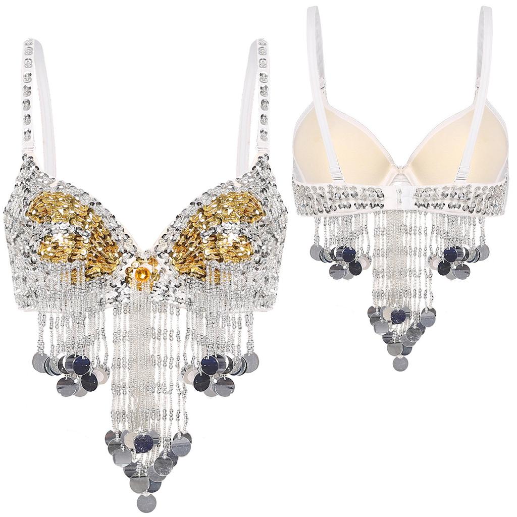 Women Music Festival Club Dancing Costume Shiny Belly Dance Bra Tops Tassel Sequined Costume Carnival Outfit Dancewear