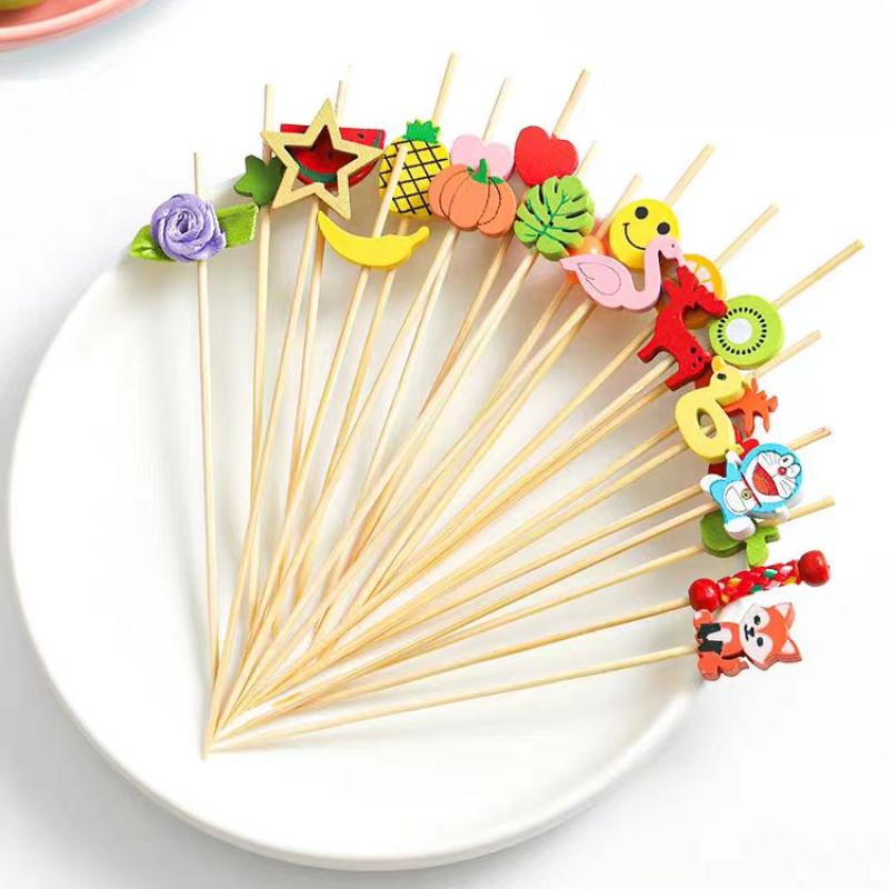 100pcs Disposable Fruit Stick Creative Art Bamboo Stick Cocktail Dessert Burger Decor Disposable Toothpick Home Store Supplies