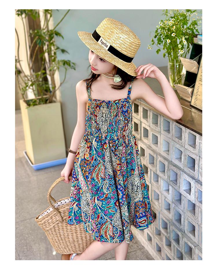 Girls' spaghetti strap dress, summer internet celebrity, girls' chiffon, children's clothing, floral princess beach dress, thin