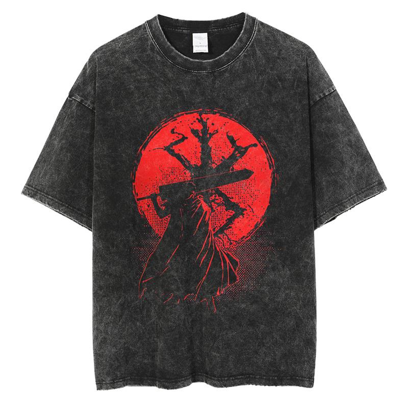 Винтажная футболка с принтом аниме Berserk Guts Graphic Printed Tee для мужчин и женщин, повседневные свободные футболки, высококачественная хлопковая футболка Harajuku для мужчин