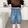Модные прямые шорты в стиле ретро с высокой талией, женские летние тонкие элегантные джинсовые брюки больших размеров, свободные утягивающие широкие шорты с пятью точками