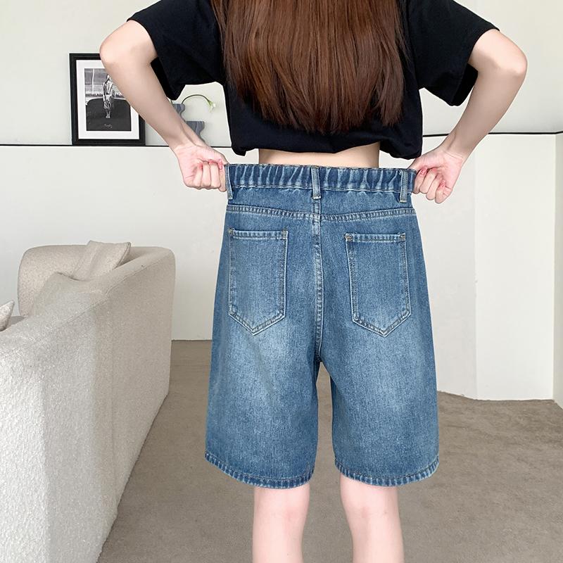 Модные прямые шорты в стиле ретро с высокой талией, женские летние тонкие элегантные джинсовые брюки больших размеров, свободные утягивающие широкие шорты с пятью точками