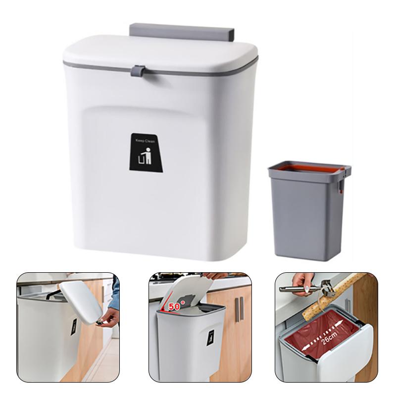 Wall Mounted Kitchen Waste Bucket Non Perforated With Cover Waste Storage Bin Kitchen Bathroom Large Capacity Garbage Bin