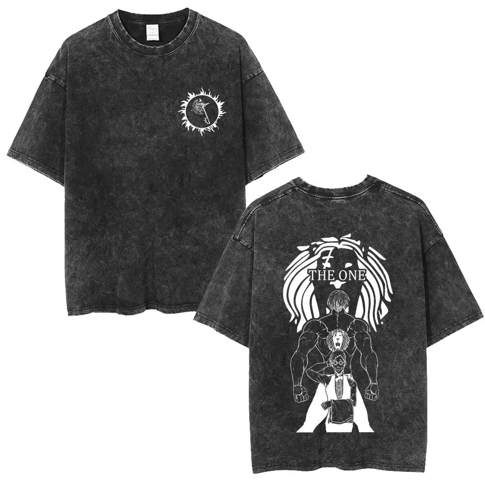 Anime The Seven Deadly Sins Lion's Sin of Pride Escanor Vintage Washed T Shirt Clothing Manga Retro Oversized T-shirts Unisex