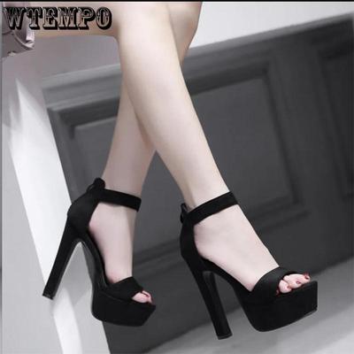 Летние сандалии на платформе, женская обувь, сандалии на толстом каблуке, модные замшевые сандалии на высоком каблуке, большие размеры