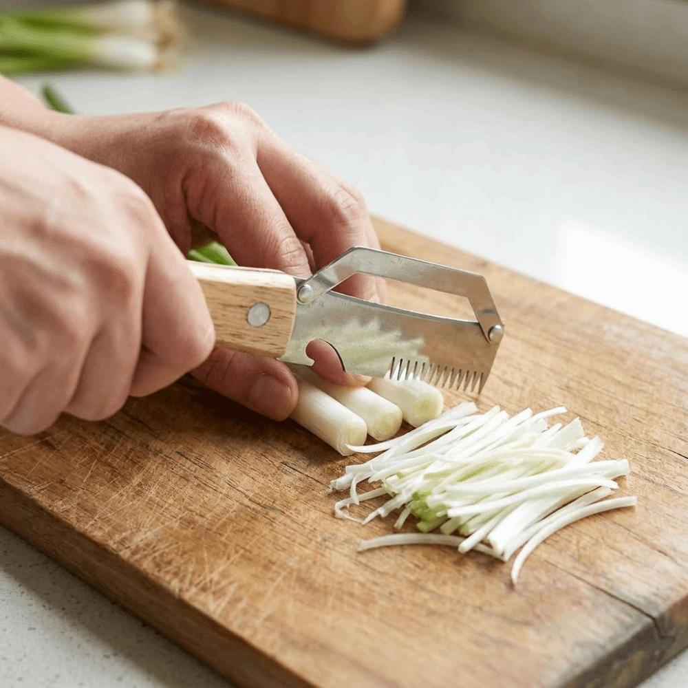 Wooden Handle 3-in-1 Fruit Potato Peeler Stainless Steel Fruit Peeler Scallion Shredder Slicing