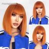 Short Straight Synthetic Heat Resistant Fiber Wigs Orange Bob Wigs with Bangs for Women Cosplay Daily Natural Hair Wig