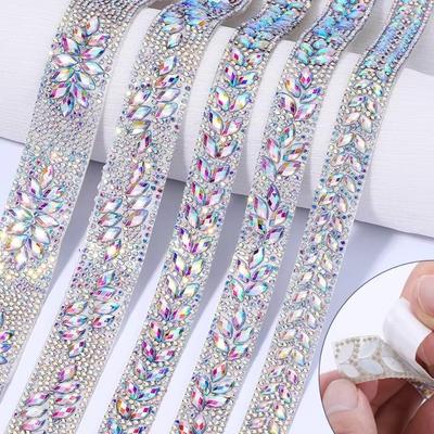 1 ярд/90 см Самоклеящаяся тесьма со стразами DIY Многоцветная лента для отделки хрустальными стразами AB Цвет Термолента с кристаллами