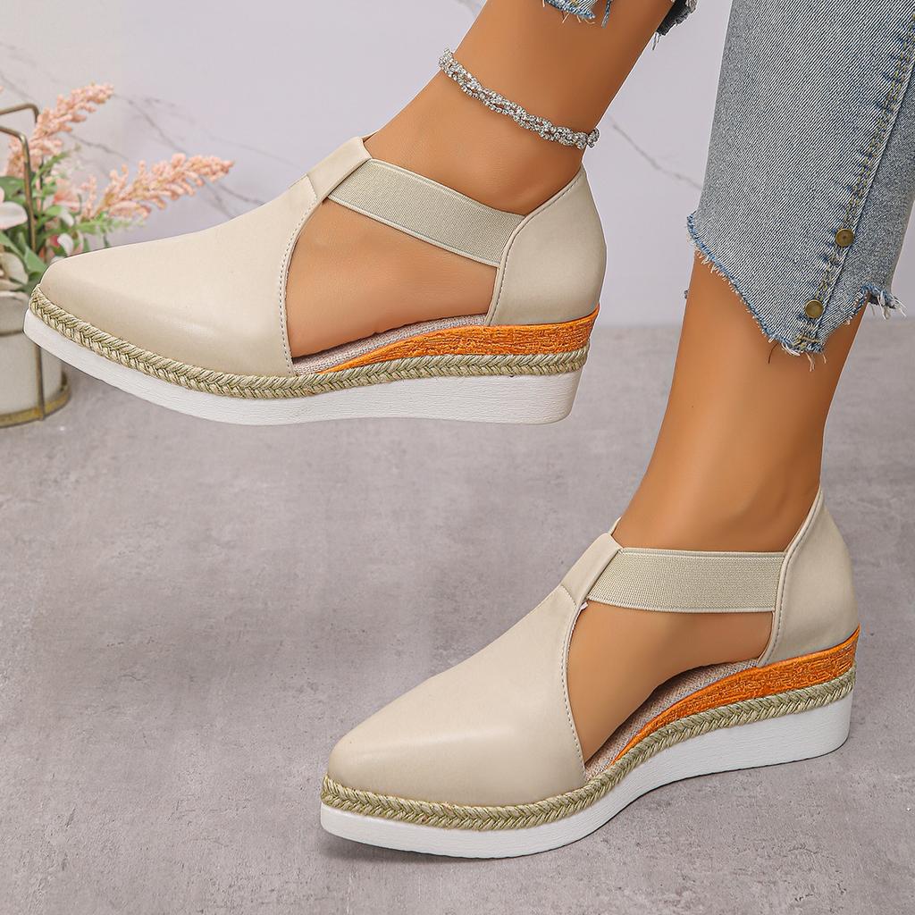 Fashion Women Closed Toe Wedge Sandals Summer Fashion Buckle Strap Solid Color Pointed Toe Elegant Comfortable Sandals for Women