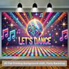 2D Plane - 1 piece Let's Dance Party banner | Bright disco balls and musical note design, polyester wall art background