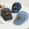Детская шляпа унисекс, джинсовая бейсболка в стиле ретро, ​​мультяшная экскаваторная вышивка с длинными полями, защита от солнца, уличная шляпа от солнца