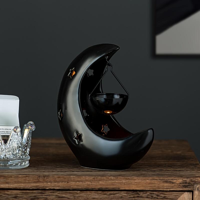 Creative Black and White Star and Moon Pattern Aromatherapy Tower Candle Ceramic Aromatherapy Wax Melting Heater Essential Oil Burner