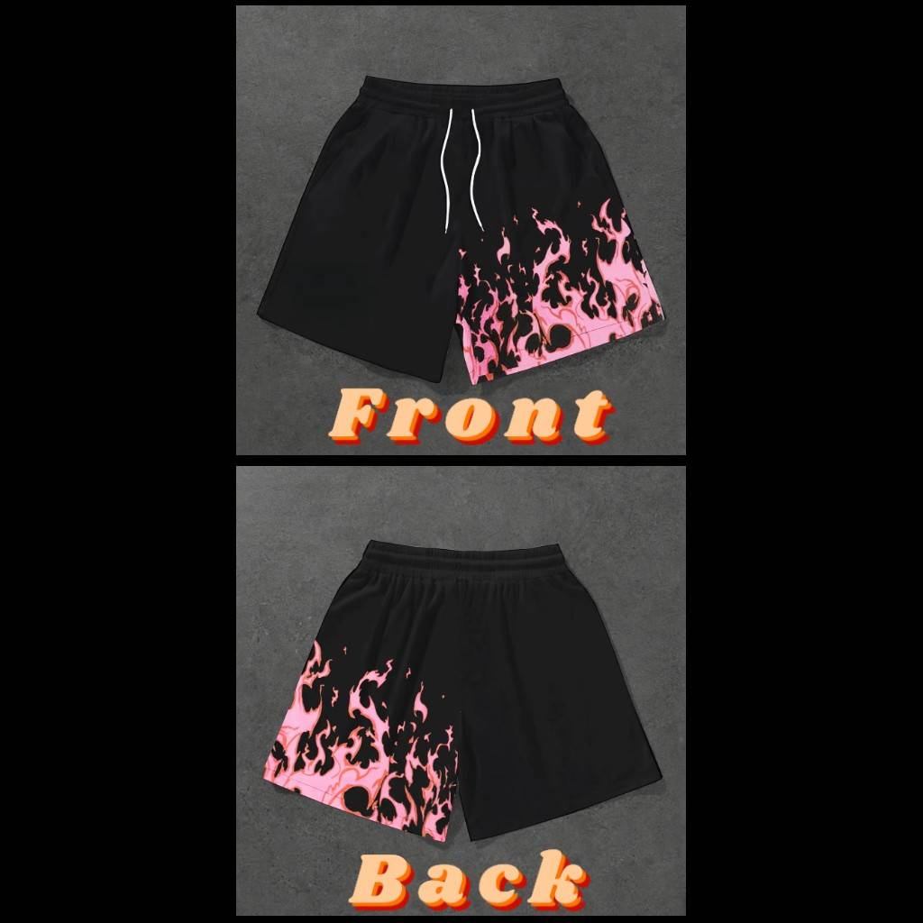 Shorts Fire Flame Black Pink 3D Print Training Muay Thai Kickboxing Boxing MMA Unisex Sport Gym Fitness Workout Quick Dry Elastic Waist