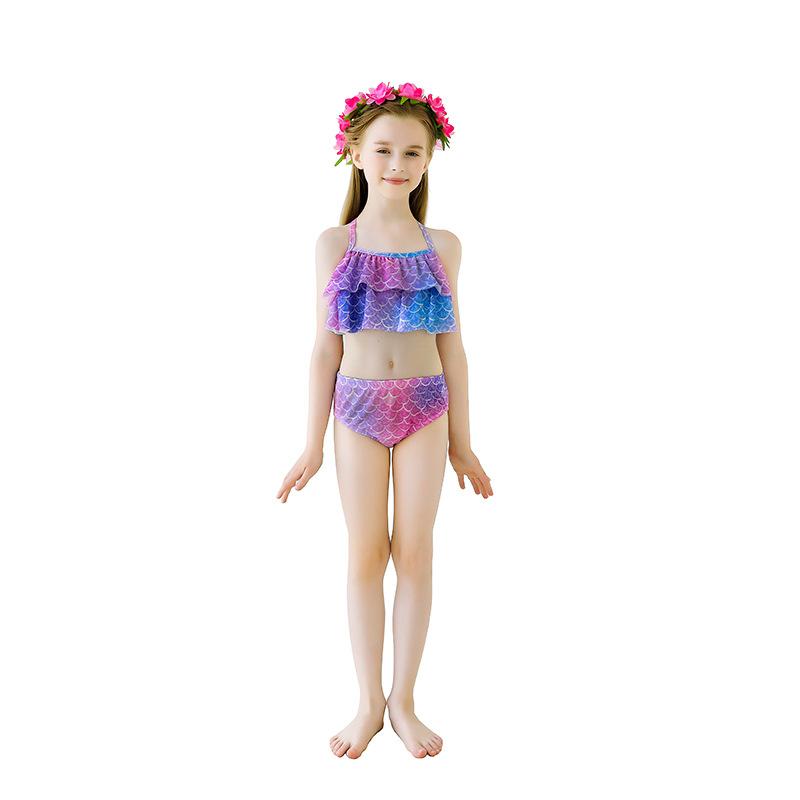 Купальник из 3 предметов для девочек, купальник с хвостом русалки для плавания, костюм принцессы русалки, комплект бикини для детей от 3 до 12 лет, лето 2024 г.