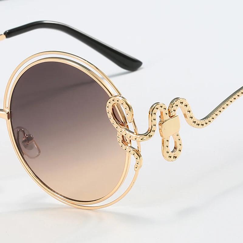 Luxury Brand Designer Fashion Vintage Round Sunglasses Women Animal Outdoor Mirror Trendy Shades Rays Party Travel Lady Glasses
