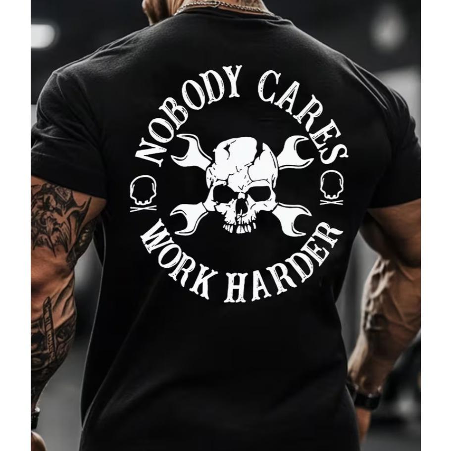 Unisexs New Springsummer Sporty Casual Tshirt Lightweight And Nobody Cares Work Harder Wrench Skull Graphic Sportsw Tshirt