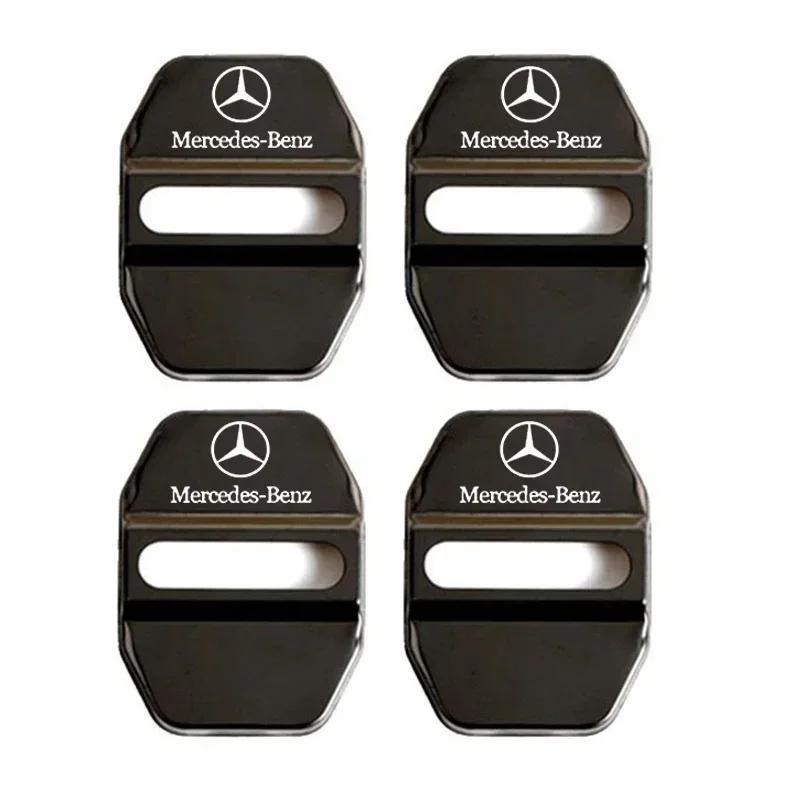 DCGO2 4PCS Stainless steel Car Emblem Door Lock Covers for Mercedes Benz CLA CLS GLE GLC GLS GLK W212 W205 W213 W203 W204 W211 E200