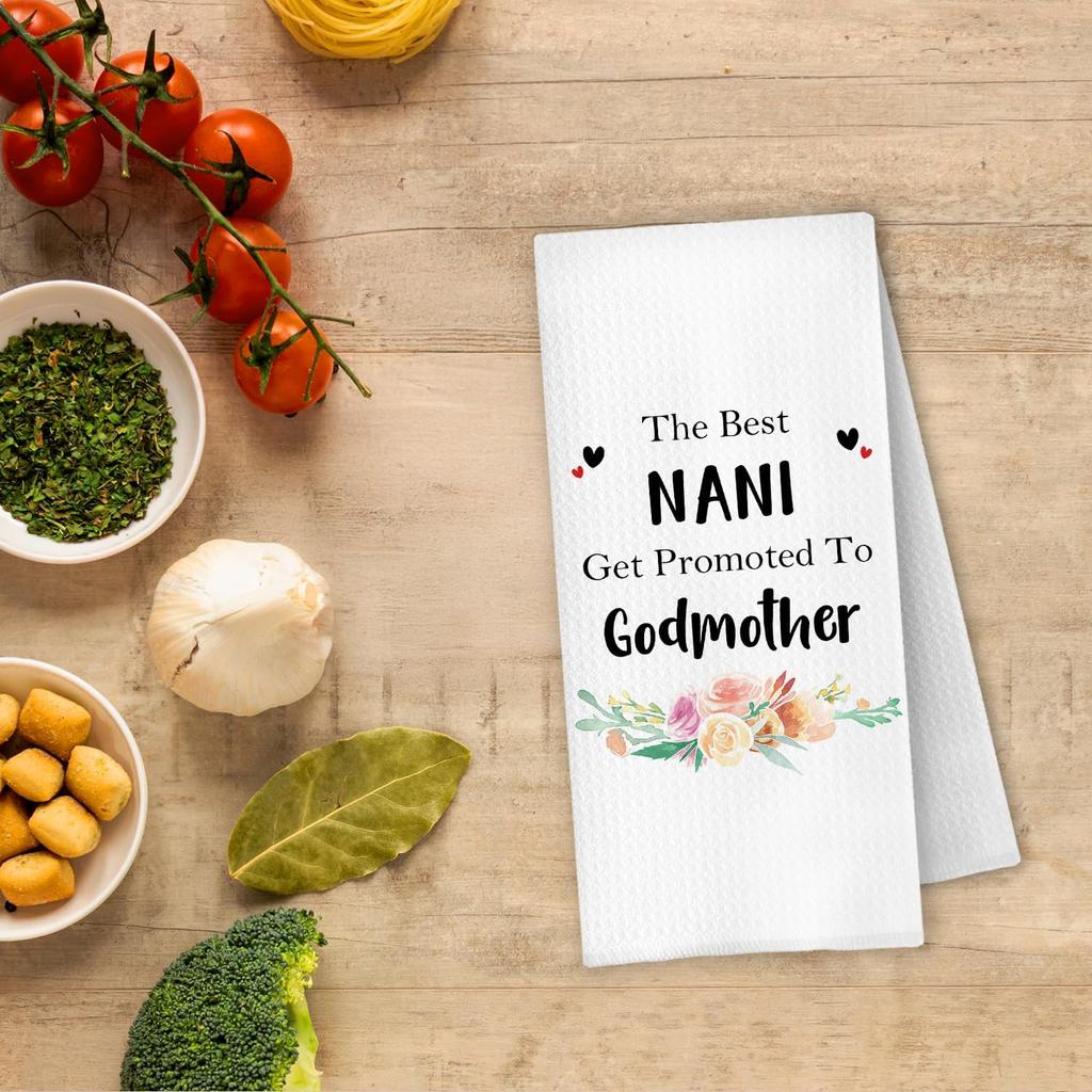 Nani Grandma Godmother Gifts Kitchen Towels, God Mother Gifts for Women Dish Tea Towels, The Best Nani Get Promoted to Godmother Decorative Hand