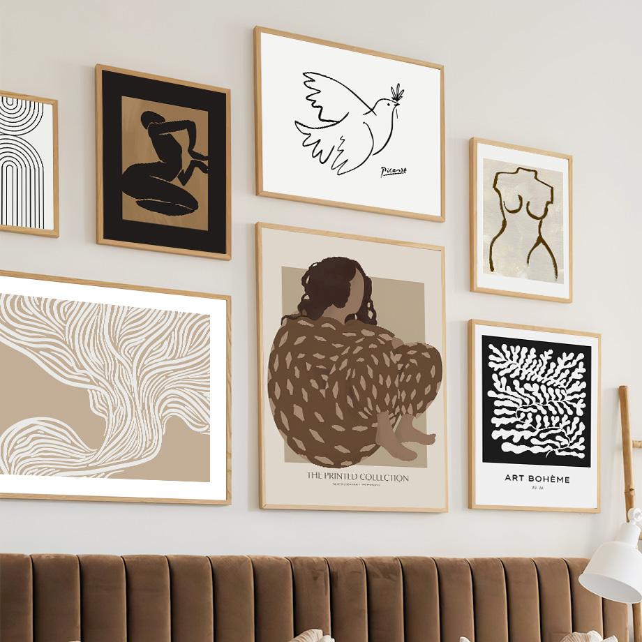 Абстрактные линии девушка геометрическая птица Пикассо Матисс настенная живопись холст картины постеры и принты настенные панно для декора гостиной