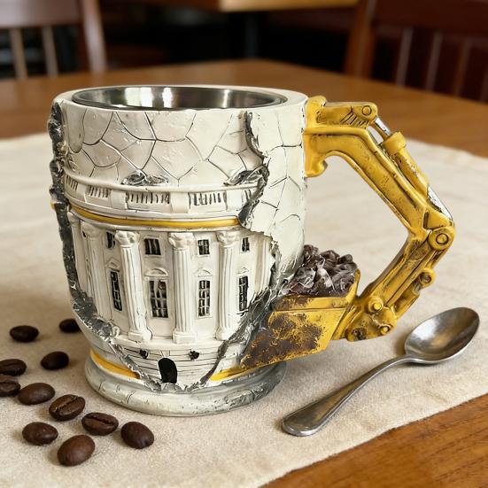 Кружка для сноса 3D Экскаватор Кофейная чашка с ручкой-манипулятором Искусство с текстурой сломанной поверхности Уникальный подарок для инженеров Строителей Крутой Декор для стола