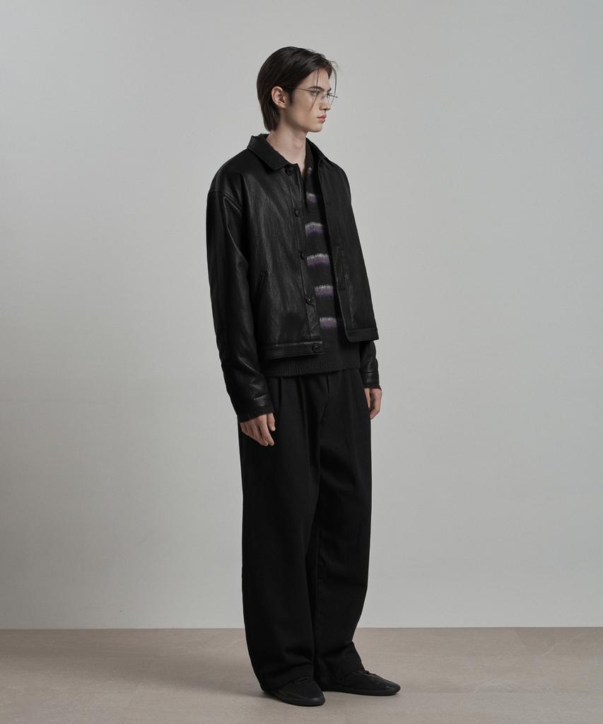 WORK ON BODY OFF Epure Regular Fit Button Leather Jacket [Black]